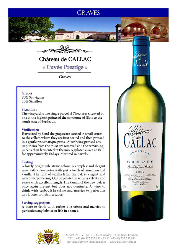 Ruou Vang Chateau De Callac Prestige Blanc