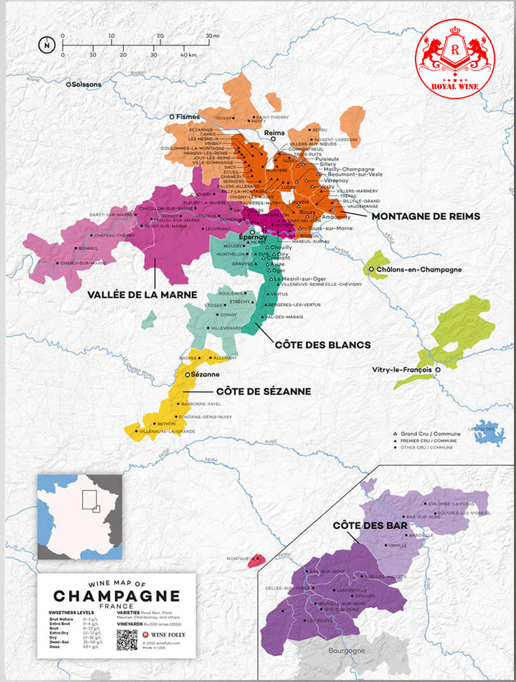 Bản đồ vùng Champagne Pháp